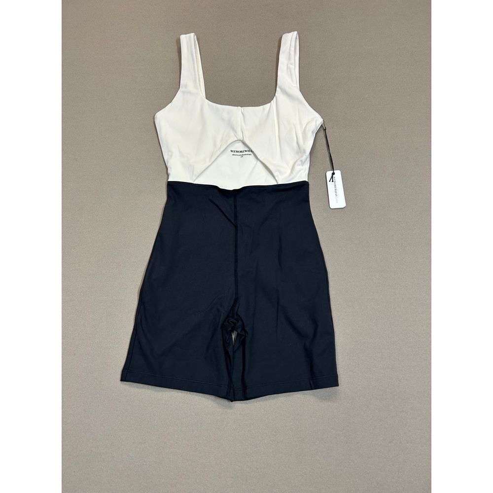 We Wore What Off White and Black Cutout Athletic Romper Size S